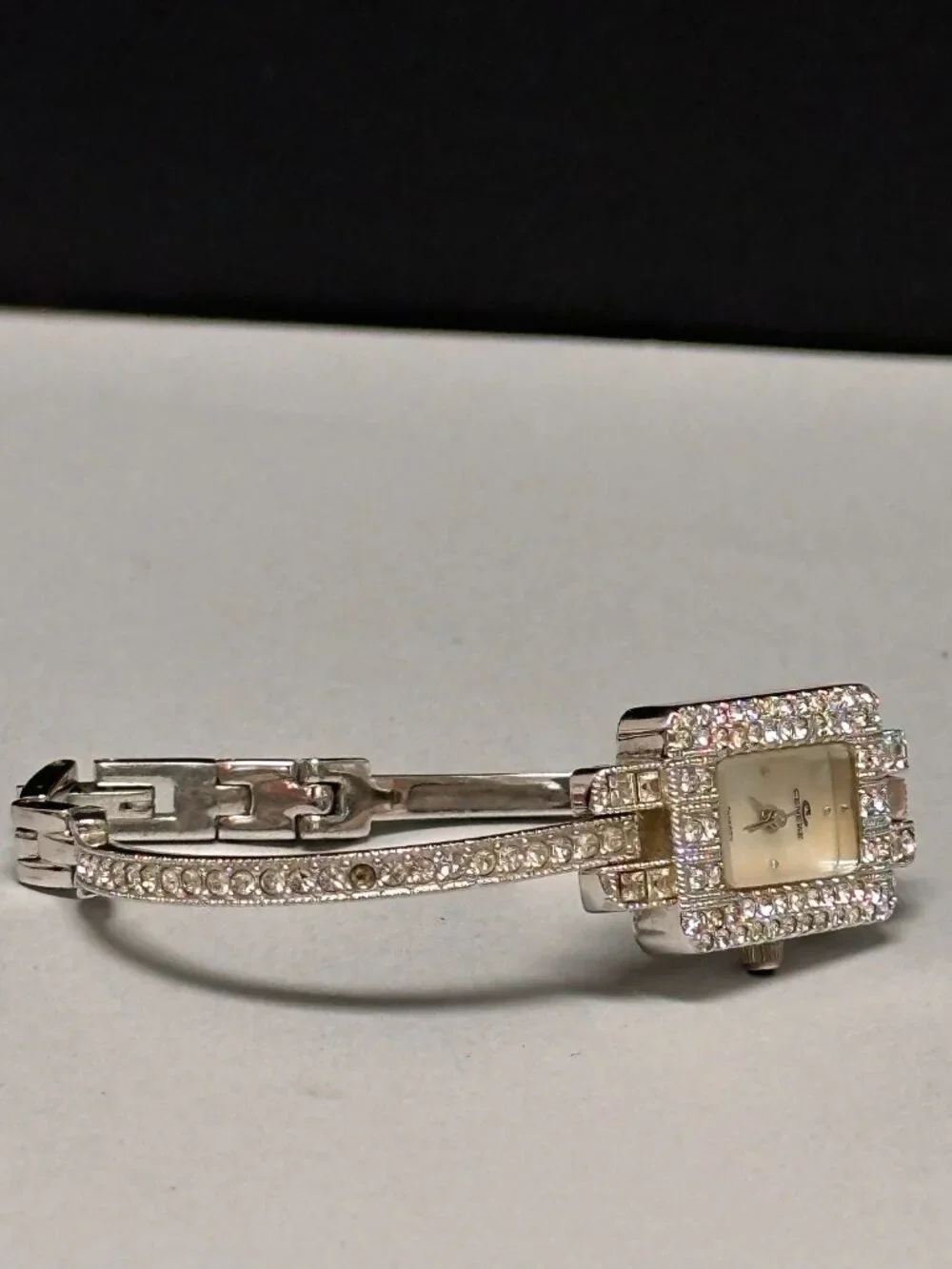 Cenere Rhinestone Watch Women Silver Tone Skinny Band Bangle New Battery 6.25